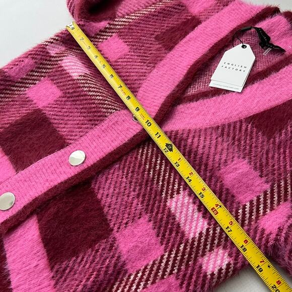 English Factory Checkered Plaid Cardigan Sweater Pink Women Size Large NEW - Picture 3 of 11